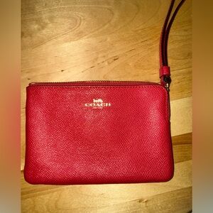 Coach Red Pebbled Leather Wristlet with Gold Logo